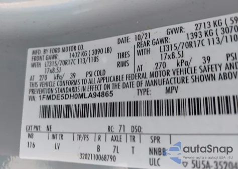 2021 Ford Bronco Big Bend z USA, uszkodzony, nr VIN 1FMDE5DH0MLA94865